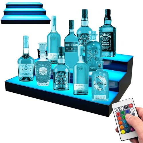Royxen LED Lighted Liquor Bottle Shelf 3 Tier, 24 Inch Bar Shelf ...
