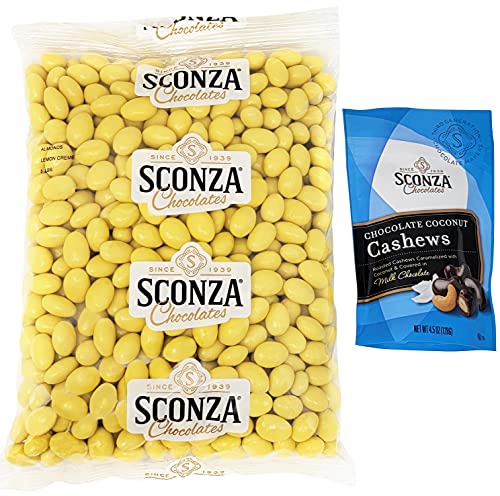 Lemoncello Chocolate Covered Almonds | 5 Lb Bulk Bag | - By Sconza - Roasted Almond Covered in White Chocolate and Lemon Creme Candy | Gift Snack - Milk Chocolate Coconut Cashews