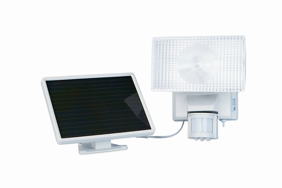 Maxsa 40225 Solar-Powered Security Floodlight, Motion-Activated 80 LED Outdoor Safety Light, Off-White