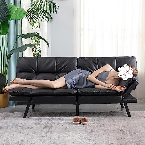 Anwick Convertible Memory Foam Futon Couch Bed, Leather Futon Sofa Bed, Folding Modern Sleeper Sofa With Quick Adjustable Armrest And Backrest For Studio Apartment/Home Office/Small Space (Black) #TOP5