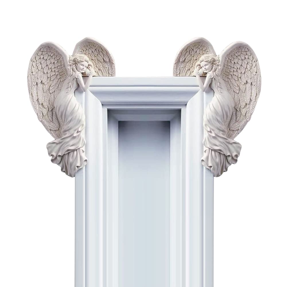 Angel Door Frame Decor Statue Angel Wings Sculpture Angel In Your Corner Left or Right Resin Angel Figurine Wall Decor Vintage Angel Artist Crafts Ornament for Home Living Room Office Decorations