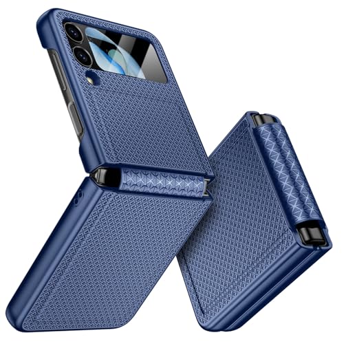 Doeshine für Samsung Galaxy Z Flip 4 Hülle mit Scharnierschutz & Displayschutzfolie Rutschfester Textur Hard PC Militär Stoßfest Schutzhülle Kratzfest Rugged Cover für Galaxy Z Flip 4 (Blau)