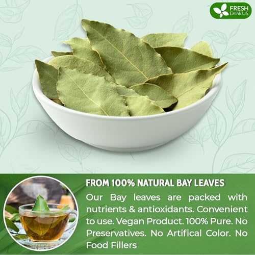 Image of FreshDrinkUS, Premium 450+ Dried Bay Leaves, Bay Leaf Tea, Bay Leaves Spice, Whole Nice Leaves, Wildcrafted, Fresh Harvested, Bay Leaves For Cooking, Sugar-Free, Gluten Free, Caffeine Free, Vegan