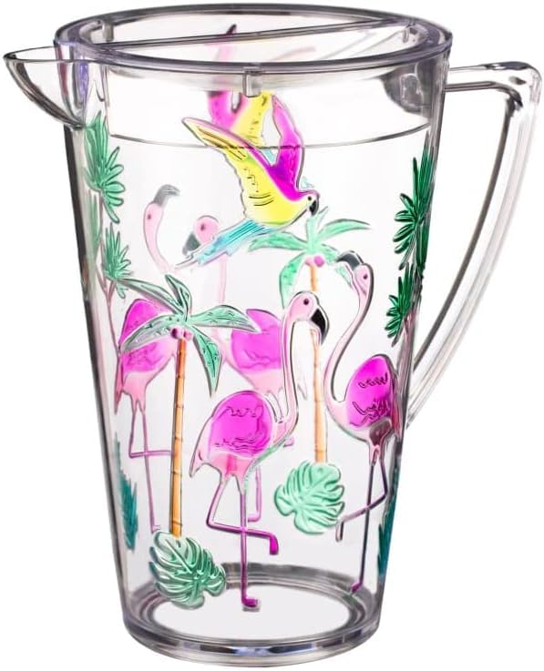 Fizporium Funky Flamingo Plastic Water Jug Pitcher with Lid - 3 Litres, Ideal for Outdoors