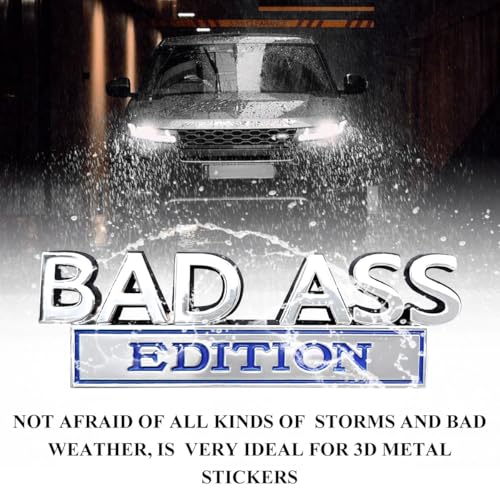 Image of Wevdn Car Bad Ass Edition Emblem, 3D Raised Funny Bad Ass Edition Metal Sticker Fender Badge Decal, Self-Adhesive Bad Ass Tailgate Hood Auto Body Decor, Exterior Car Accessories (Silver&Blue)