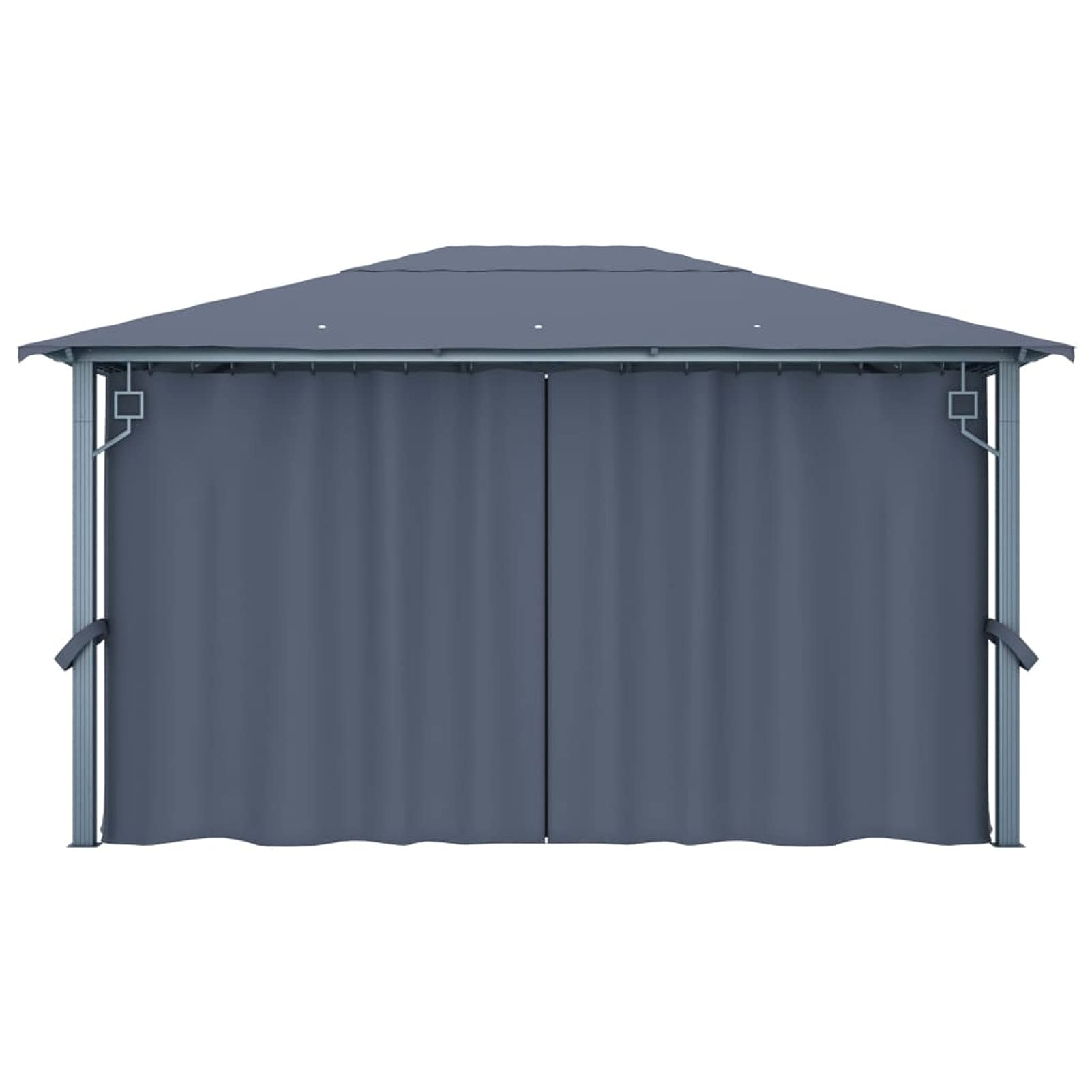 Homgoday Altana zewnętrzna, altana z zasłonami i światłami LED 400 x 300 cm Antracyt Aluminium, altana zewnętrzna do ogrodu balkonowego tarasu, składana altana ogrodowa,