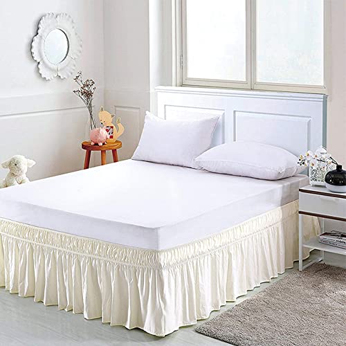 Bestenrose Falda de cama elástica de poliéster con volantes y cenefa de cama elástica con tres lados de tela con caída de 15 pulgadas (King (150 x 200 cm), beige) Cover