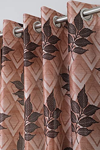Image of Exporthub 2 Pieces Fancy Design Brown Flowers Leaf Heavy Quality Polyester Eyelet Door Curtains -Length 7 Feet (EHSPR777 74)