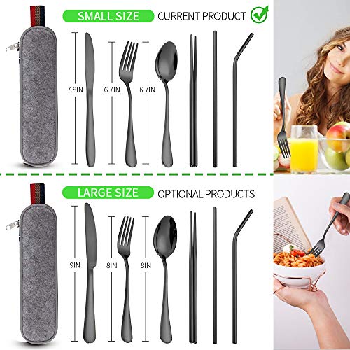 image for Hommaly Black Travel flatware set with Case Stainless Steel silverware