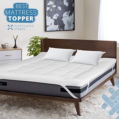 ACRALI HOME Mattress Topper Single Bed 4 Inch Thick - Quilted Mattress Topper made with Fluffy Hypoallergenic Microfibre with Strong Corner Straps for Luxury & Comfort- (Single, 90x190cm)