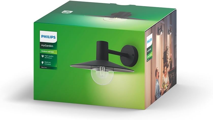 Philips MyGarden Outdoor Wall Light, E27, Aluminium, Black, Designed for Gardens and Patios Black, 30 x 34.4 x 22 cm - Image 4