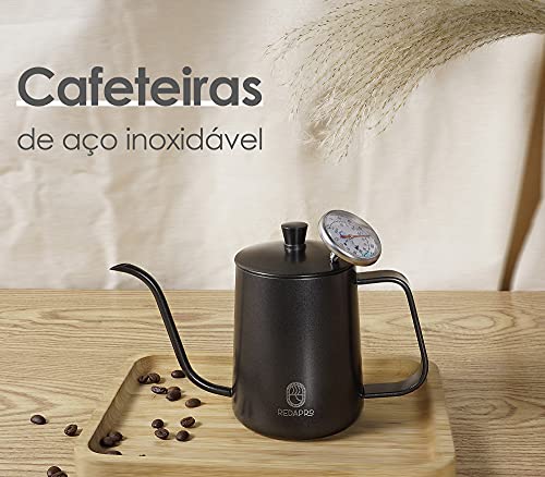 Cafeteira Chaleira Bico de Ganso de Café Com Termômetro, de Aço Inoxidável 600ml