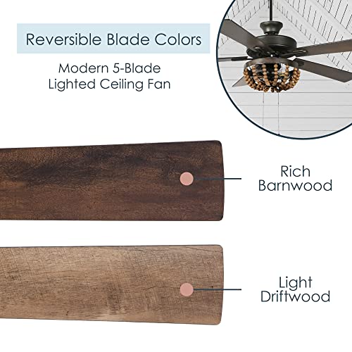 RIVER OF GOODS Coastal 52 Inch Wooden Bead LED Ceiling Fan, Brown - Image 5