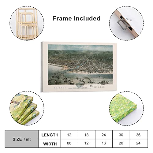 Antique Chicago Map - Vintage Map Of Chicago - Old Map Print Poster Decorative Painting Canvas Wall Art Living Room Posters Bedroom Painting 20X30Inch(50X75Cm) 75.0 #TOP1