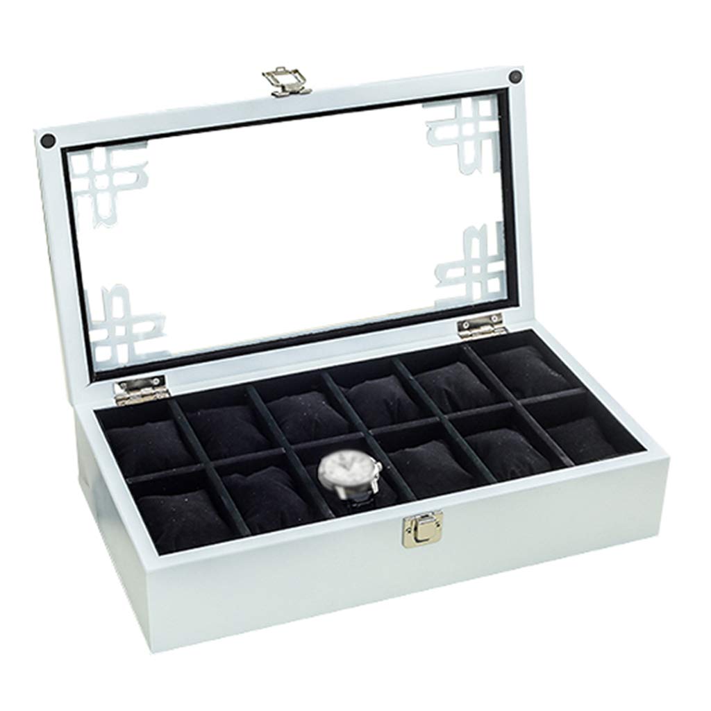 MUSUMI Caja de reloj de Madera con tapa de vidrio,caja de almacenamiento de joyería de lujo para 12 relojes,organizador de gemelos con almohada de almacenamiento extraíble y Hebilla de Metal