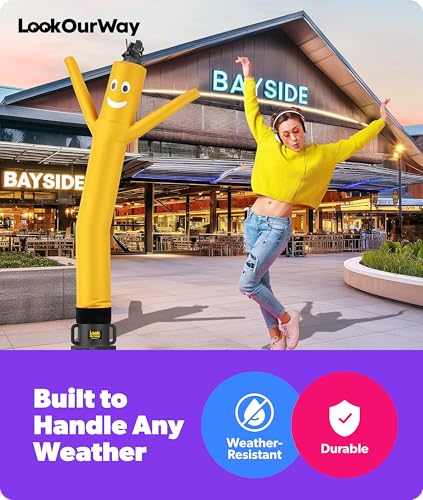 Image of LookOurWay Air Dancers Wacky Waving Inflatable Tube Man Attachment - 7 Feet Tall Advertising Air Dancer Waving Man Inflatable Tube Guy - Blower Not Included - Yellow