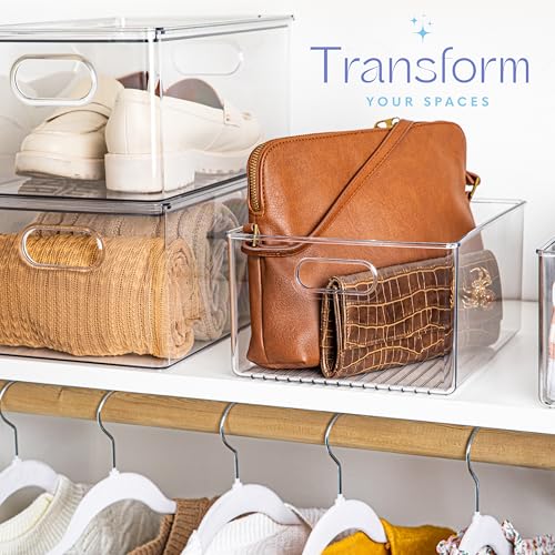 Plastic-Food-Storage-2-Pack-Clear-Container-Bin-with-Handles-for-Organizing-Kitchen-Pantry-Refrigerator-Freezer-Pantry-Cabinet-Closet-Bathroom-10x8x5