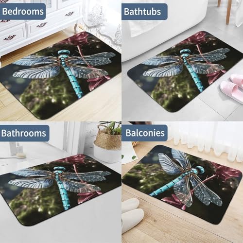 Tapis de sol bleu libellule pour sol de salle de bain et douche