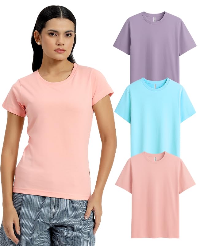 Image of Sleepynuts Women's Plain Round Neck Regular Fit Half Sleeve Cotton T Shirt