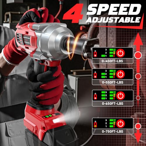 Image of DIYtoolifz Cordless Impact Wrench 1 /2 inch Compatible with Milwaukee 18v Battery, 750FT-LBS(1000N.m) Brushless Impact Driver, Electric Impact Gun with LED Work Light, Variable Speeds, 4-Speed Control.
