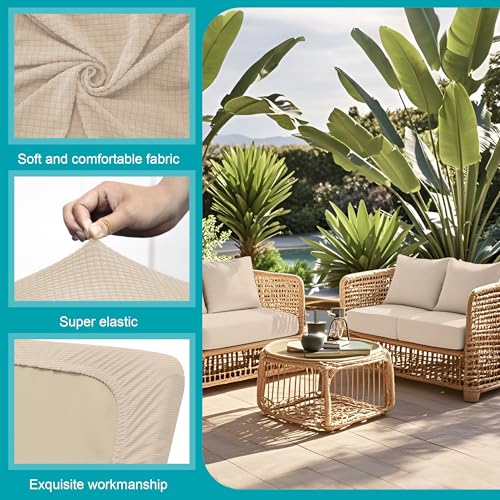 Image of 12Pcs Stretch Patio Cushion Covers,Outdoor Couch Covers Replacement,Outdoor Couch & Sofa Slipcovers,for Patio Furniture Cushion Covers,Washable Reusable Furniture Protector (Beige,Cover Only)