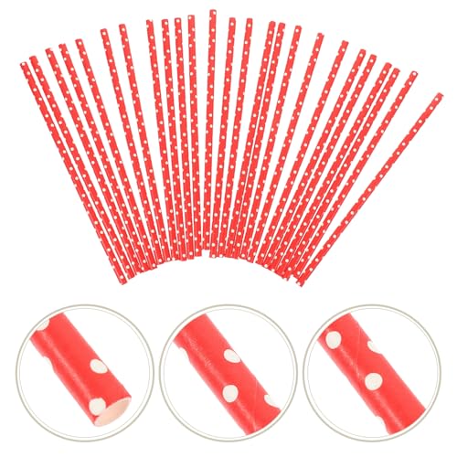 PRETYZOOM Pajillas desechables de papel rojo con puntos, 100 pcs miniatura 7