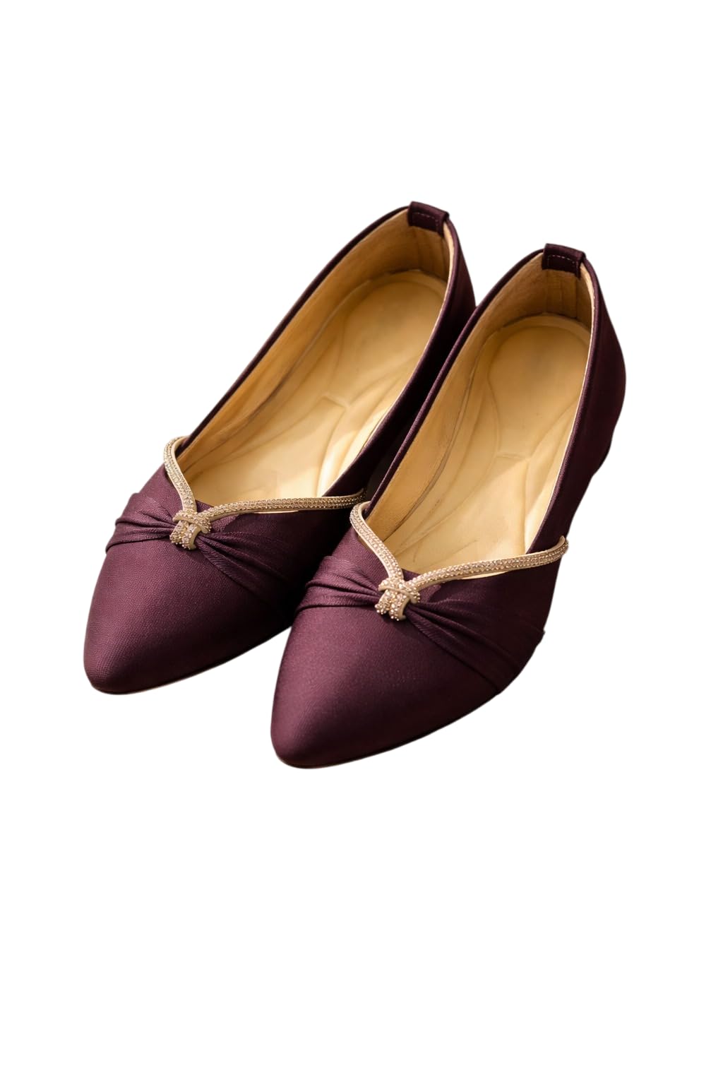 Women's Maroon Ethnic Bellies Flats | Stylish Pointed Toe Flat Shoes for Women | Elegant Slip-On Ballerina Footwear with Decorative Bow Detail-image-44