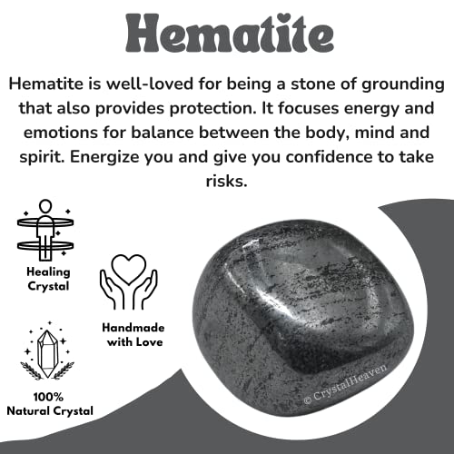 Image of Certified Hematite Crystal Healing Tumbled Stone, Natural Polished Crystals for DIY Crafts, Manifestation, Meditation, Pooja Feng Shui and Reiki Healing (30 Grams)