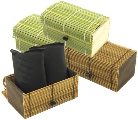 BambooMN Granulated Bamboo Charcoal Odor Absorber Bag in Decorative 6.25" x 3.5" x 3" Box, 4 Pieces