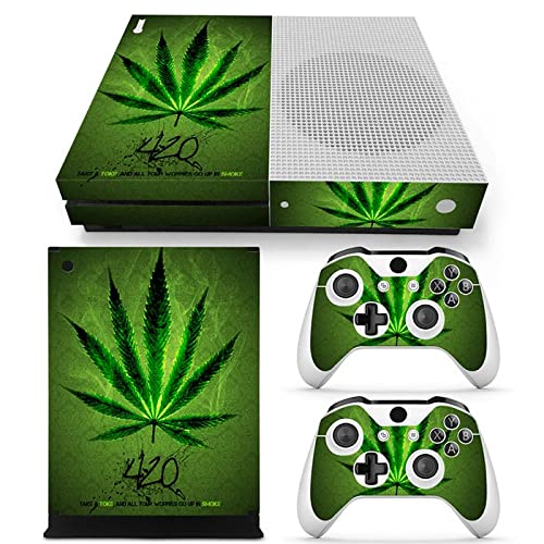 Image of WPS Glossy Protecive Vinyl Decal Skin / stickers Wrap Cover For Xbox One S slim Console + 2 controller(Green Weeds)