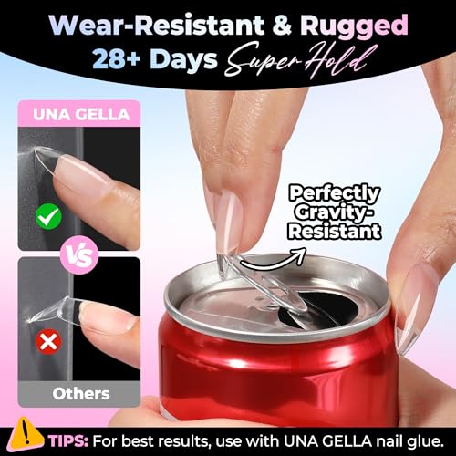 Image of UNA GELLA Almond Nail Tips Medium 15 Sizes 300PCS Pre-Etched Gel Acrylic Nail Tips Almond Shape Easy Salon Press On Nails Long-Lasting Hold Full Cover Fake False Nails Snug Fit