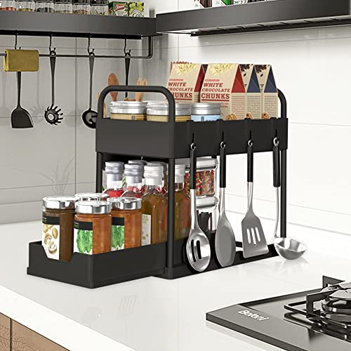 Scaffale Sottolavello Portaoggetti Sotto Lavandino da Cucina HILEYOLLA Organizzatore Sotto Lavabo Mobiletto da Bagno Ripiano Sotto il Lavandino a 2 Ripiani per Cosmetici, Spezie, Trucco (Nero) - Image 8
