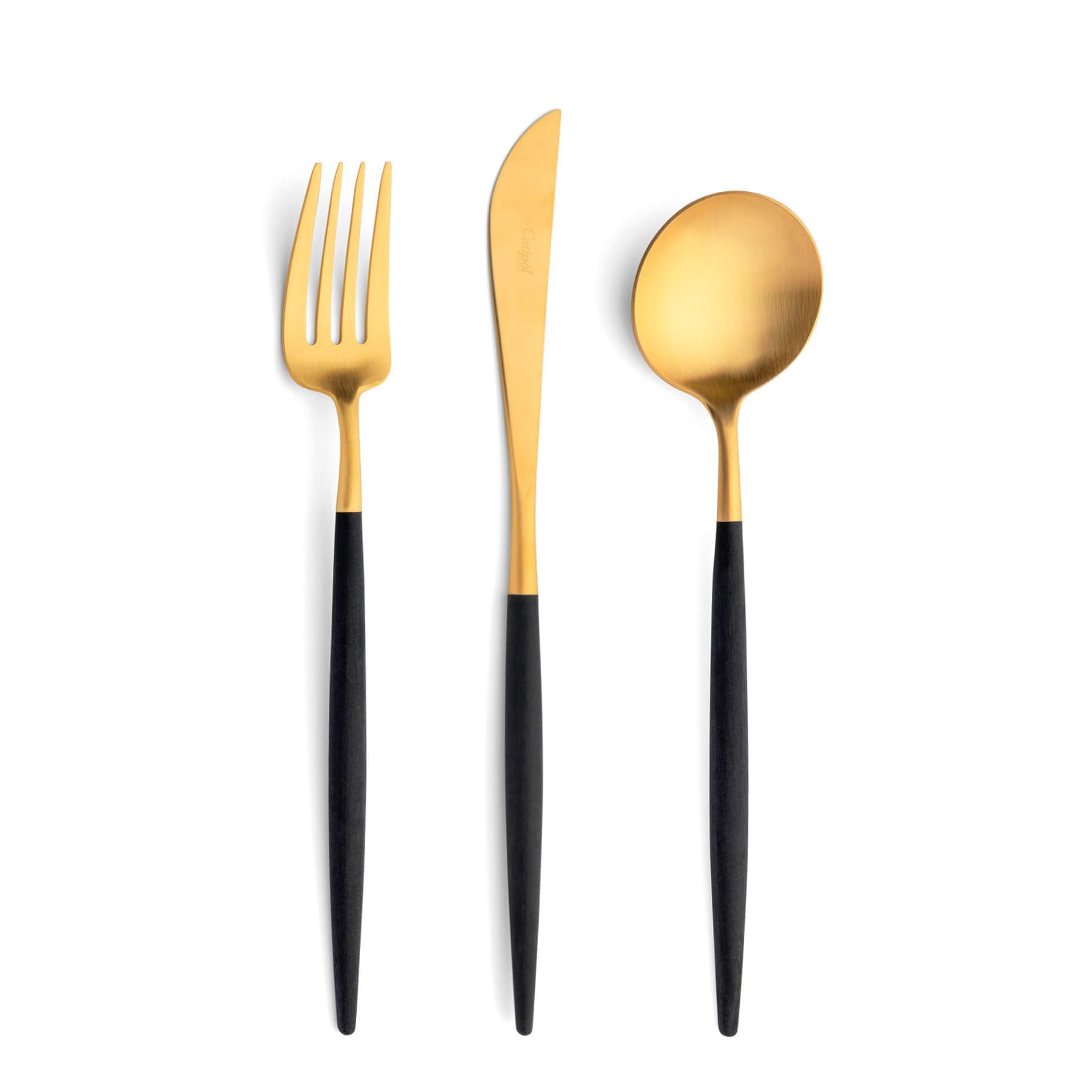 Cutlery Set Goa Black 6 pcs. Matte Brushed Gold Plated New