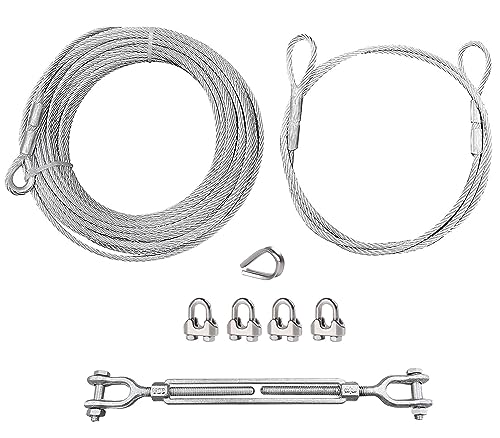Hannger 1/4" Aircraft Cable Zipline Kits for Backyard, 100ft , 7x19 Galvanized Cable, 1400 lbs Working Load Limit, Deck Railing, Dog Tie Out Runner Trolley System Kids Play Zip Lines Kit