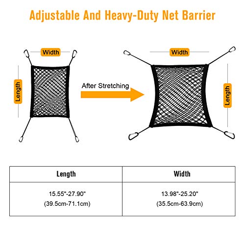 Rabbitgoo Dog Car Net Barrier,13.98" × 15.55", Metal Hooks & Stretchable Mesh Obstacle, Back Seat Net Organizer, Design For Pet Disturb Stopper & Storage Pouch, Drive Safely With Children & Pets #TOP6