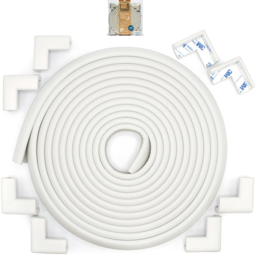 Roving Cove Slimfit Corner Edge Protector for Baby Proofing (Small 18ft Edge 8 Corners), Furniture Safety Bumper Guard, Soft NBR Rubber Foam, 3M Adhesive, Oyster White (Off White)