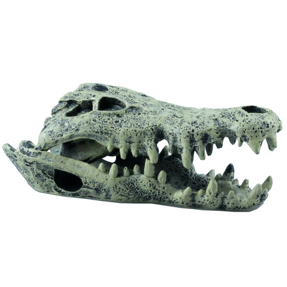 Adorno de Calavera de Caimán Realista Decoración de Acuario con Calavera de Cocodrilo Accesorio para Terrario de Reptiles y Hábitat Seco