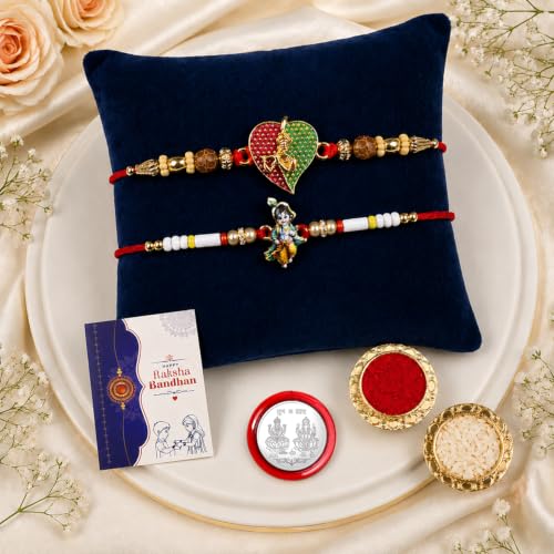 Image of Oblivion Rakhi For Brother - Elegant Stylish God Designer Rakhi with Beads and Silver Colour Pooja Coin, Tilak Set & Greeting Card - Traditional Raksha Bandhan Combo for Bhai