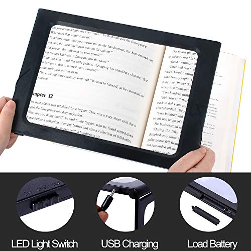 3X Full Page Magnifying Glass for Reading, Hands-Free Large Rectangular Magnifier with LED Lighted, Foldable Desktop Portable Reading Magnifier for Low Vision, Seniors with Aging Eyes - Thumbnail 3