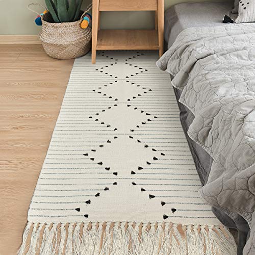 Yugarlibi Baumwoll Teppich, Bedruckte Moderne Handgewebt Teppiche Läufer mit Quasten, Waschbar...
