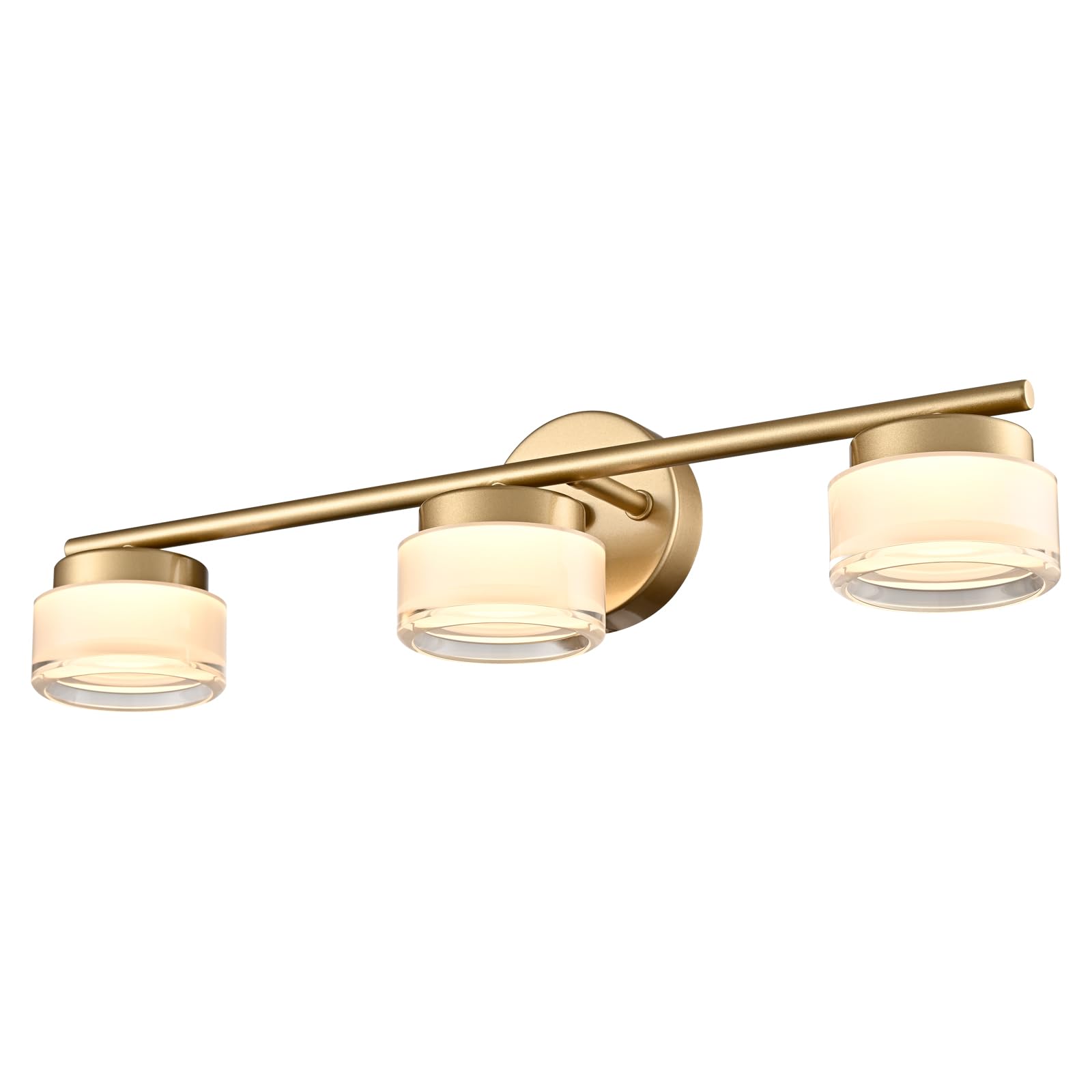 gold 3-light led bathroom vanity light, acrylic shade 3000k warm white vintage vanity lights for bathroom over mirror, bathroom light fixtures wall sconces for bathroom bedroom