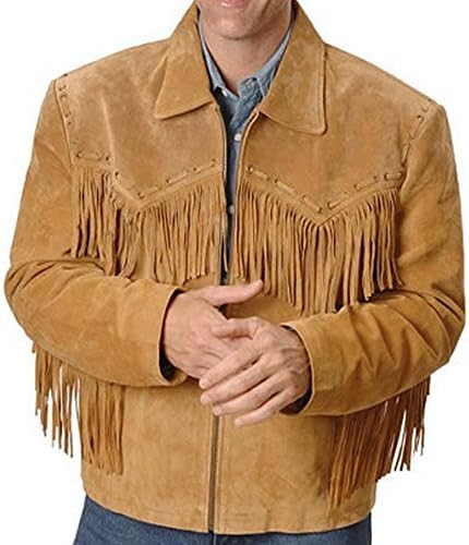 SleekHides Men's Cowboy Fringed Leather Jacket Simple