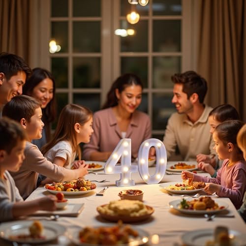 Image of LED Light Up Numbers, Marquee Number Sign for 40th Birthday Decor(40) | Battery Powered LED Lighted Numbers, Marquee Light Up Sign for Birthday Party Centerpieces Home Wall Decor Night Light