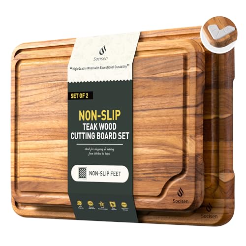 2-Pack-Teak-Cutting-Boards-for-Kitchen-Wood-Wooden-Cutting-Board-Non-Slip 2 Pack Teak Cutting Boards for Kitchen Wood Wooden Cutting Board Non Slip - Image 1