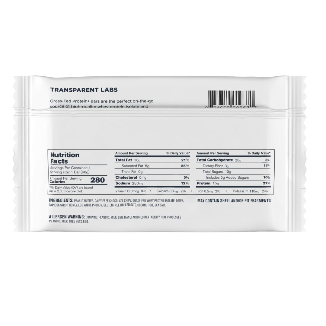 Transparent Labs Protein+ Bars - Peanut Butter Chocolate Chip, 12 Bars — Amazon image 3