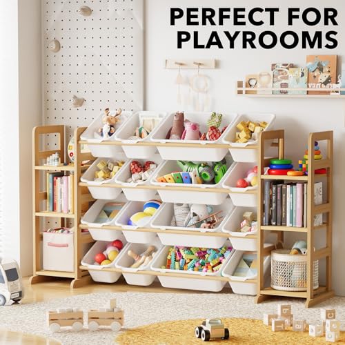 Image of SpaceAid Toy Storage Organizer with 6 Shelves and 16 Bins, Toy Organizers Storage Bookshelf, Kids Bin Shelf Toys Box Bookcase for Bedroom Playroom Organization Room Decor, White