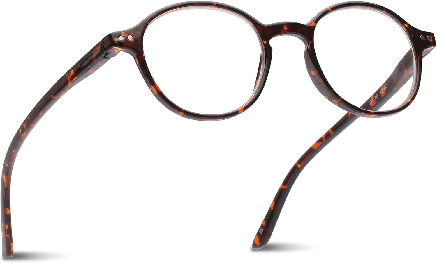 2SeeLife Small Round Reading Glasses for Men & Women – Narrow-Medium Fit, Sturdy Frame, Spring Hinges, Premium Retro Readers, Brown Tortoise, +1.25