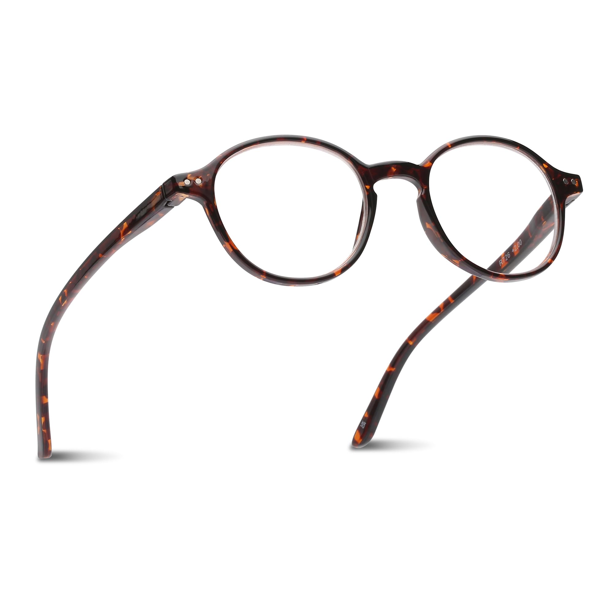 2SeeLife Small Round Reading Glasses for Men & Women – Narrow-Medium Fit, Sturdy Frame, Spring Hinges, Premium Retro Readers, Brown Tortoise, +4.00