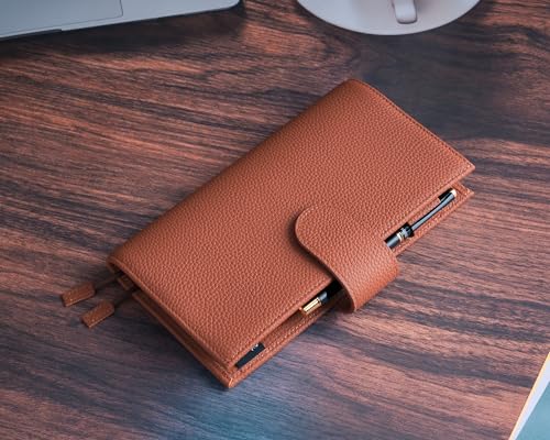 Image of Genuine Leather Planner Cover for Hobonichi Weeks /Weeks Mega with Pen Loop, Card Slots, Back Pocket, and Bookmarks (Brown)