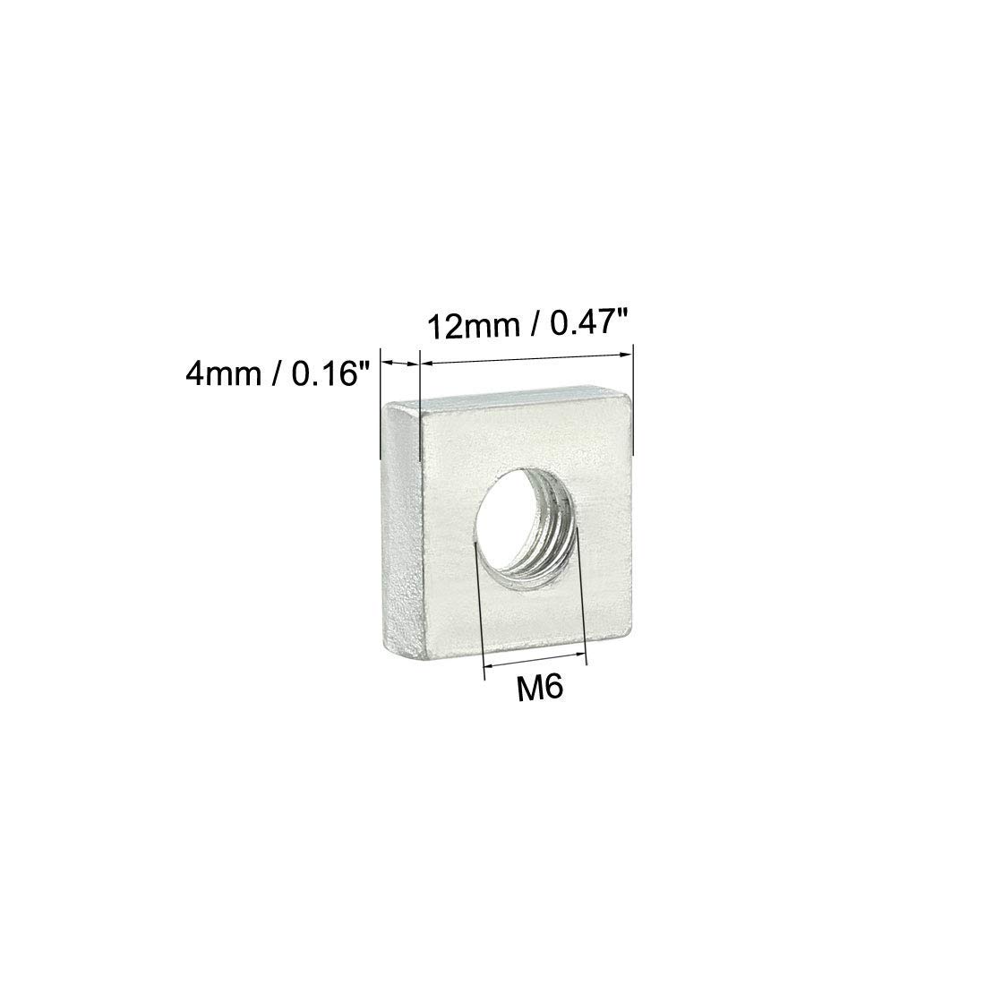 Square Nuts, M6 x 12 x 4 mm, kit assortimento di filettatura metrica a passo grossolano, zincato bianco, 50 pezzi